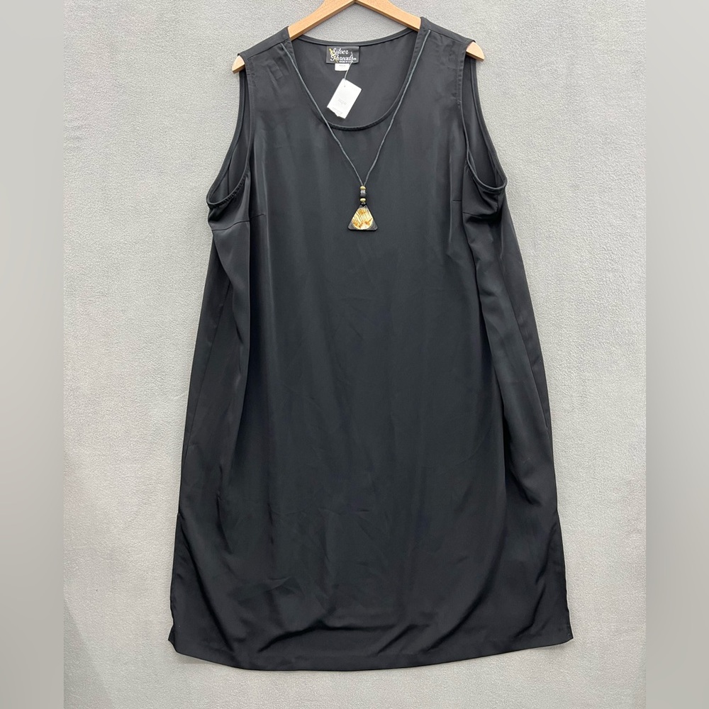 Vintage Silver Threads Women’s Size 3X Black Dress With Attached Necklace